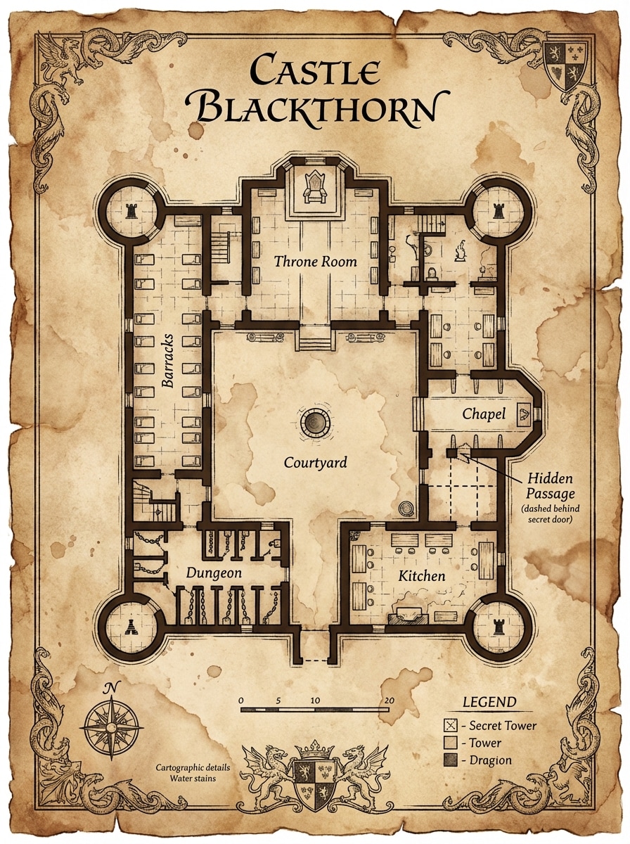 Parchment Dungeon Map