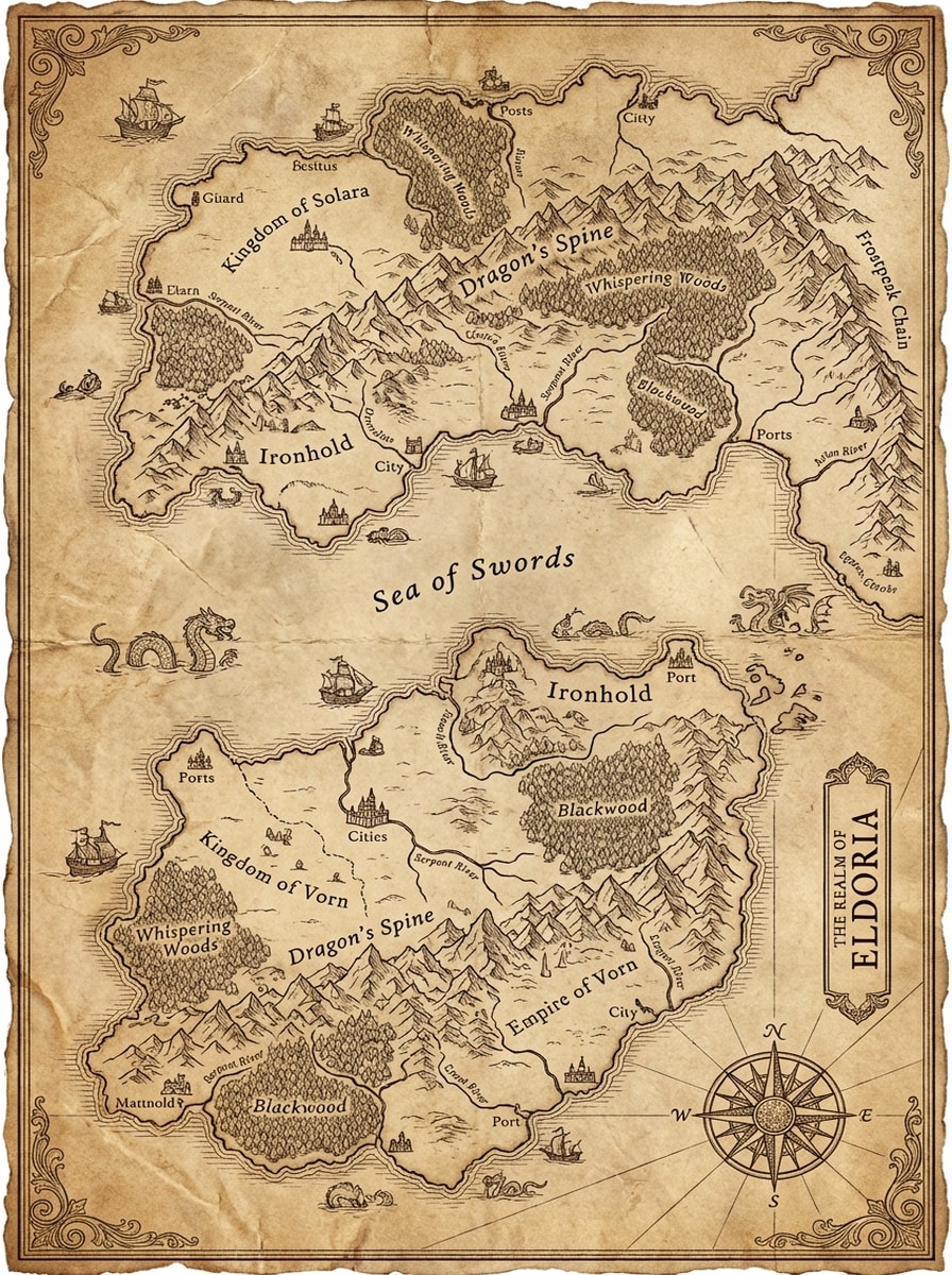 Parchment Continent Map