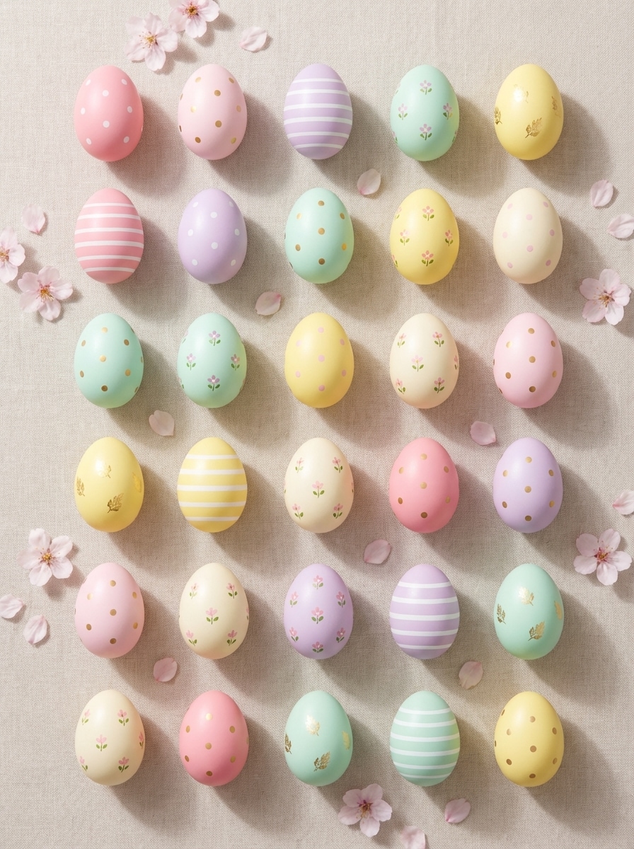 Pastel polka dot eggs Easter background
