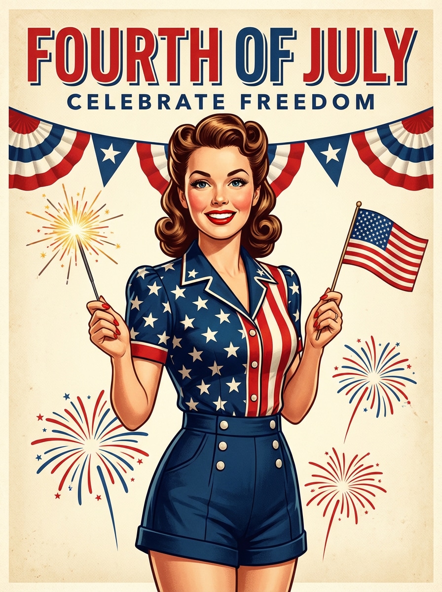 Patriotic fourth of July pin-up poster