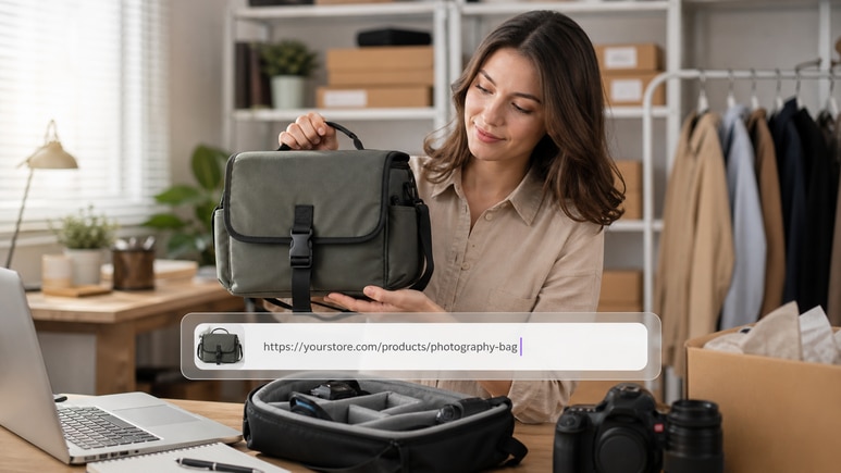 AI Photography Bag workflow turning a product URL or owned images into a product-first video brief