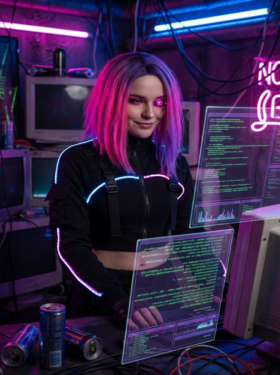 Pink Neon Hacker Girl