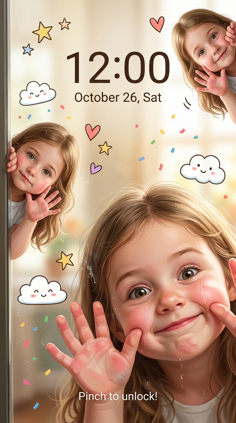 Pressed against glass AI wallpaper created from a portrait photo