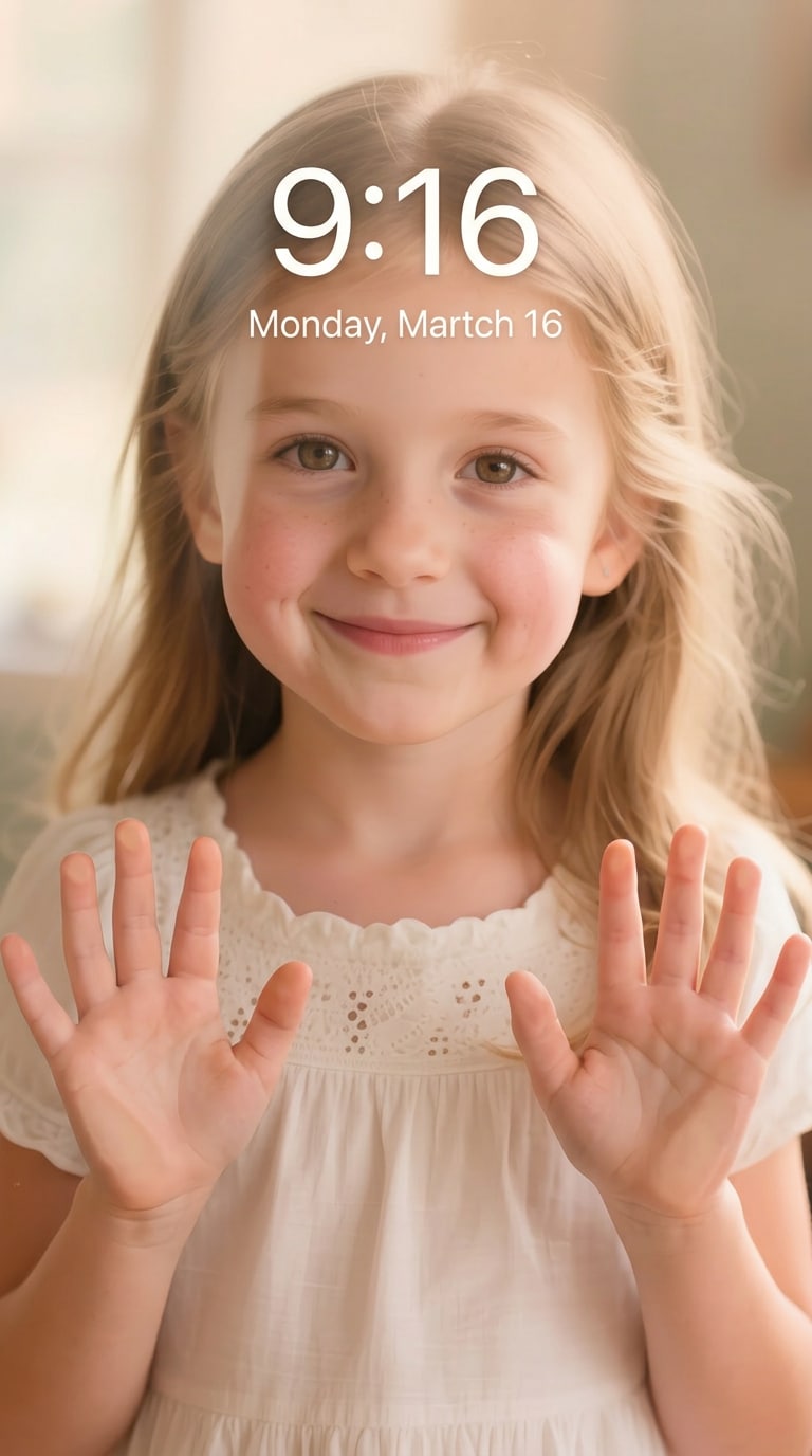Cute AI lock screen wallpaper with squishy cheeks pressed against glass