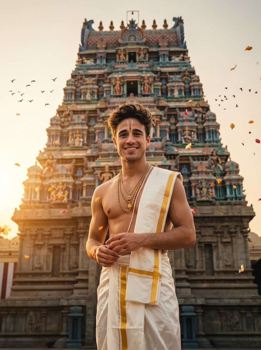 Traditional South Indian Temple Portrait Prompt for Gemini AI Boy Indian Style prompt