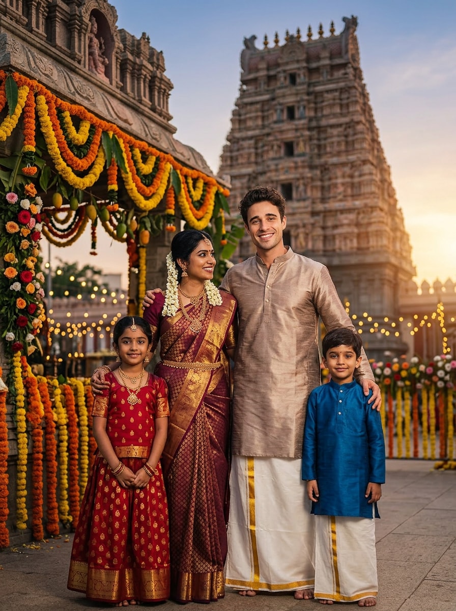 Traditional Family Picture of 4 Prompt for Gemini AI Boy Indian Style prompt