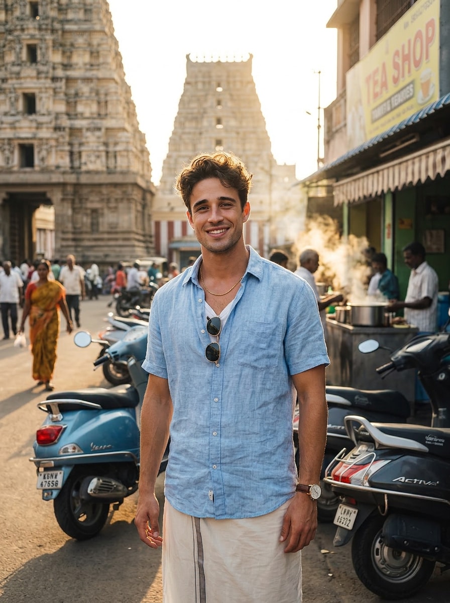 Gemini Indian family photo prompt with South Indian festival style