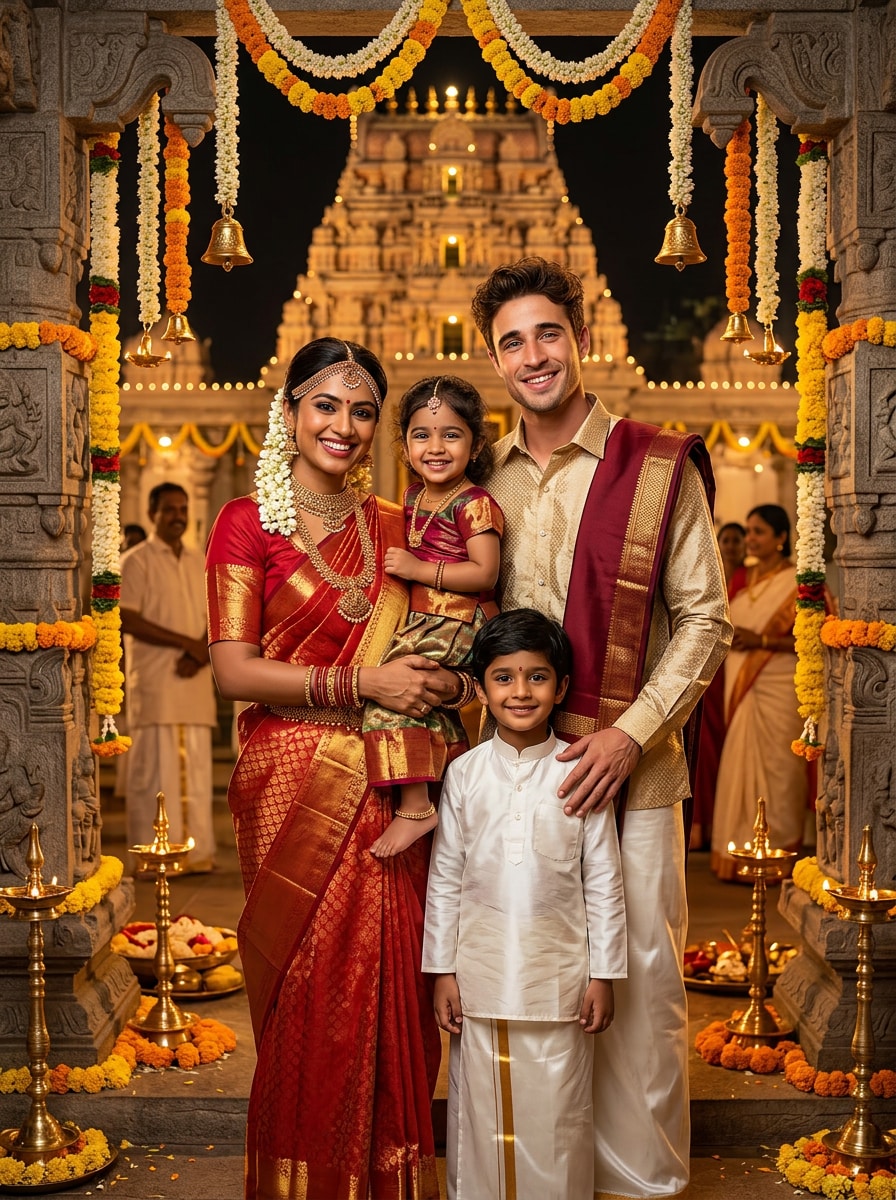 South Indian Wedding Family Portrait Prompt for Gemini AI Boy Indian Style prompt