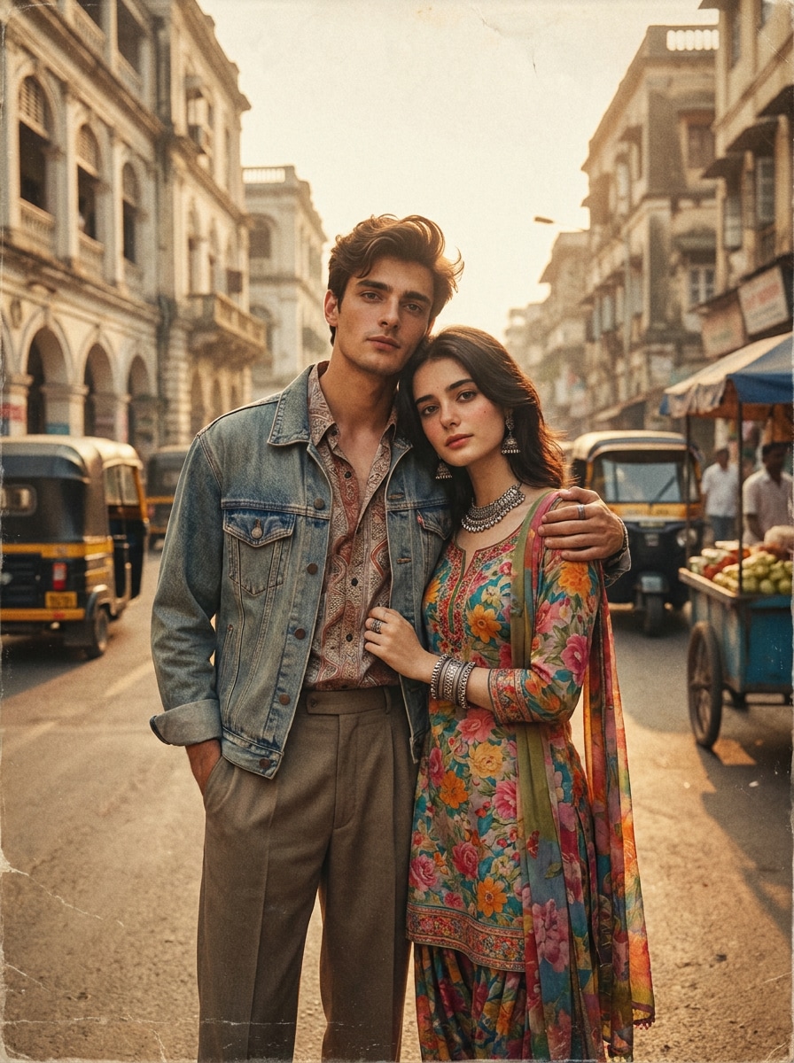 Retro Dhurandhar Style Couple Portrait Prompt Gemini AI Pasangan