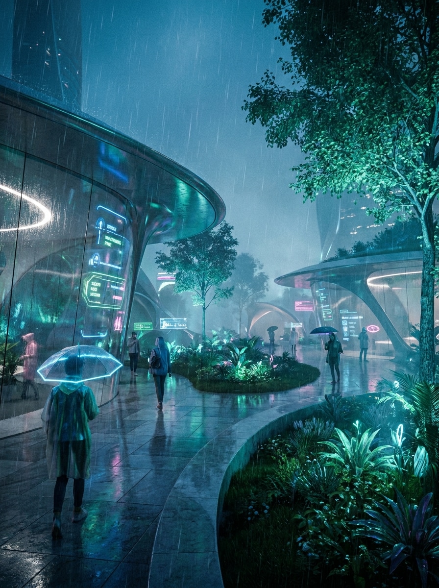 Rainy Sci-Fi Urban Garden