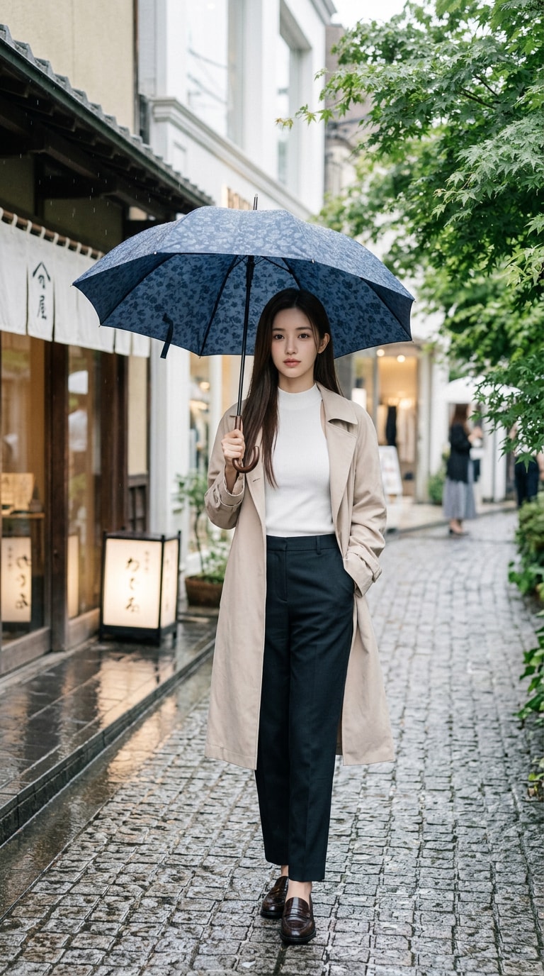 傘をさした雨の日スナップ風