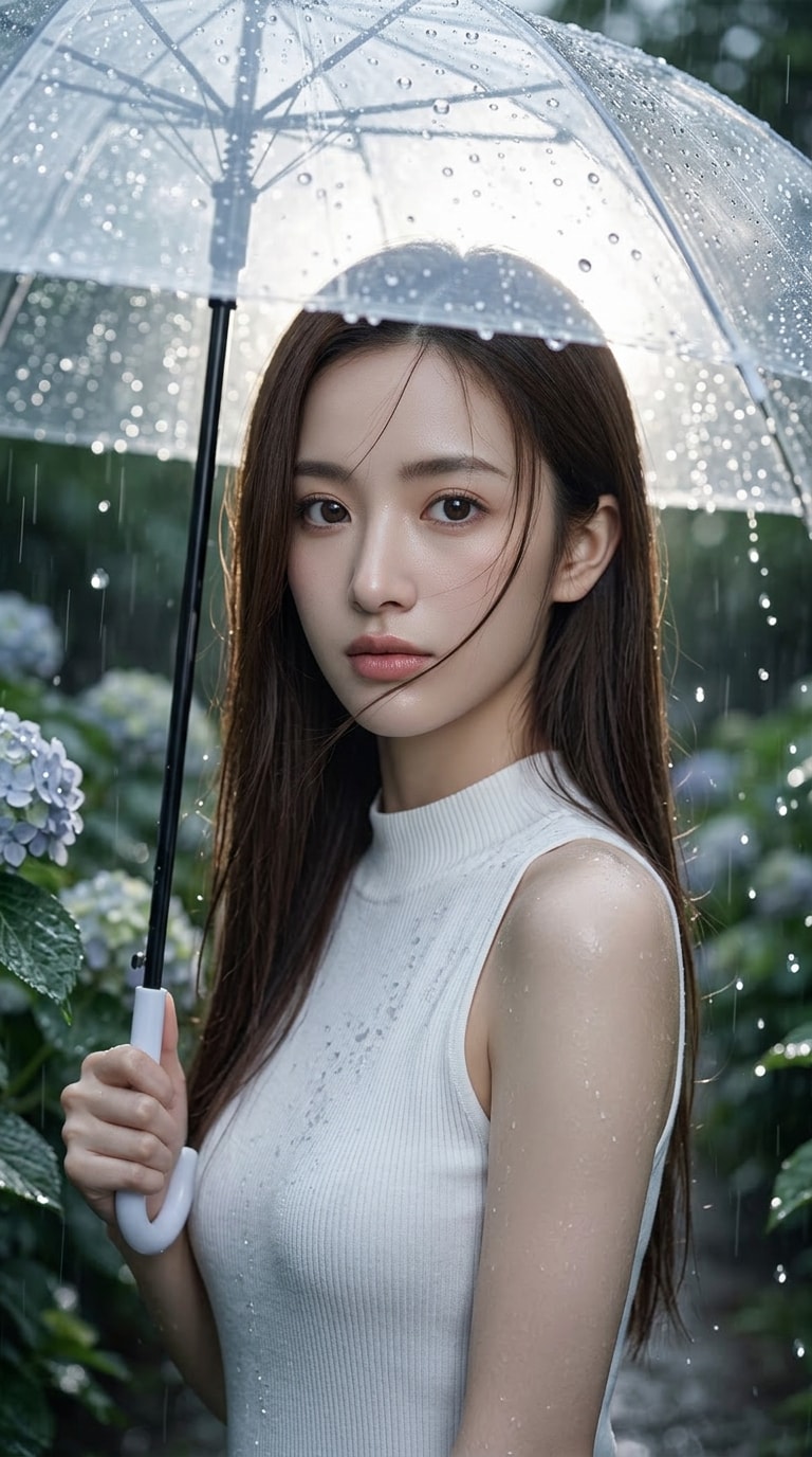 雨粒きらめく透明感フォト風