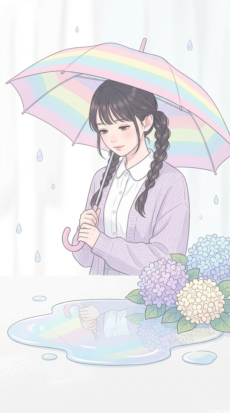 傘と梅雨のAIイラスト素材