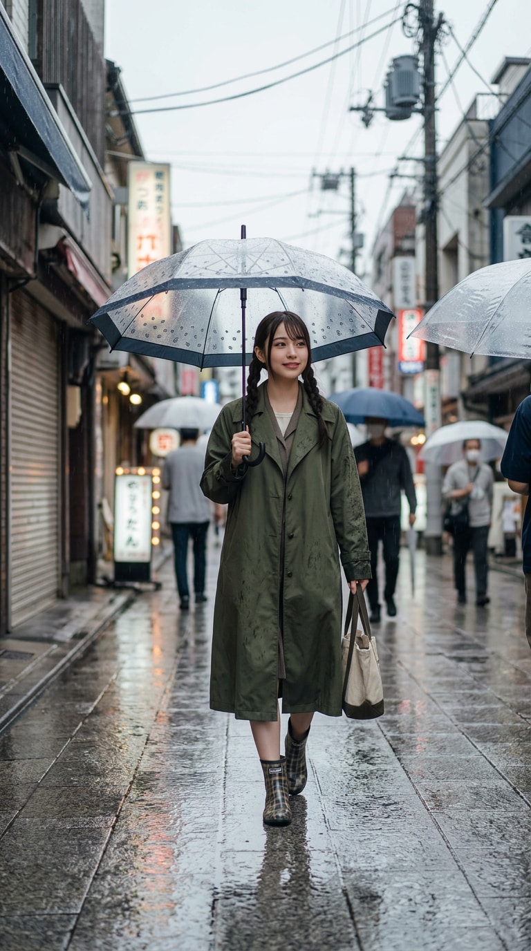 レインコートの梅雨AI画像素材