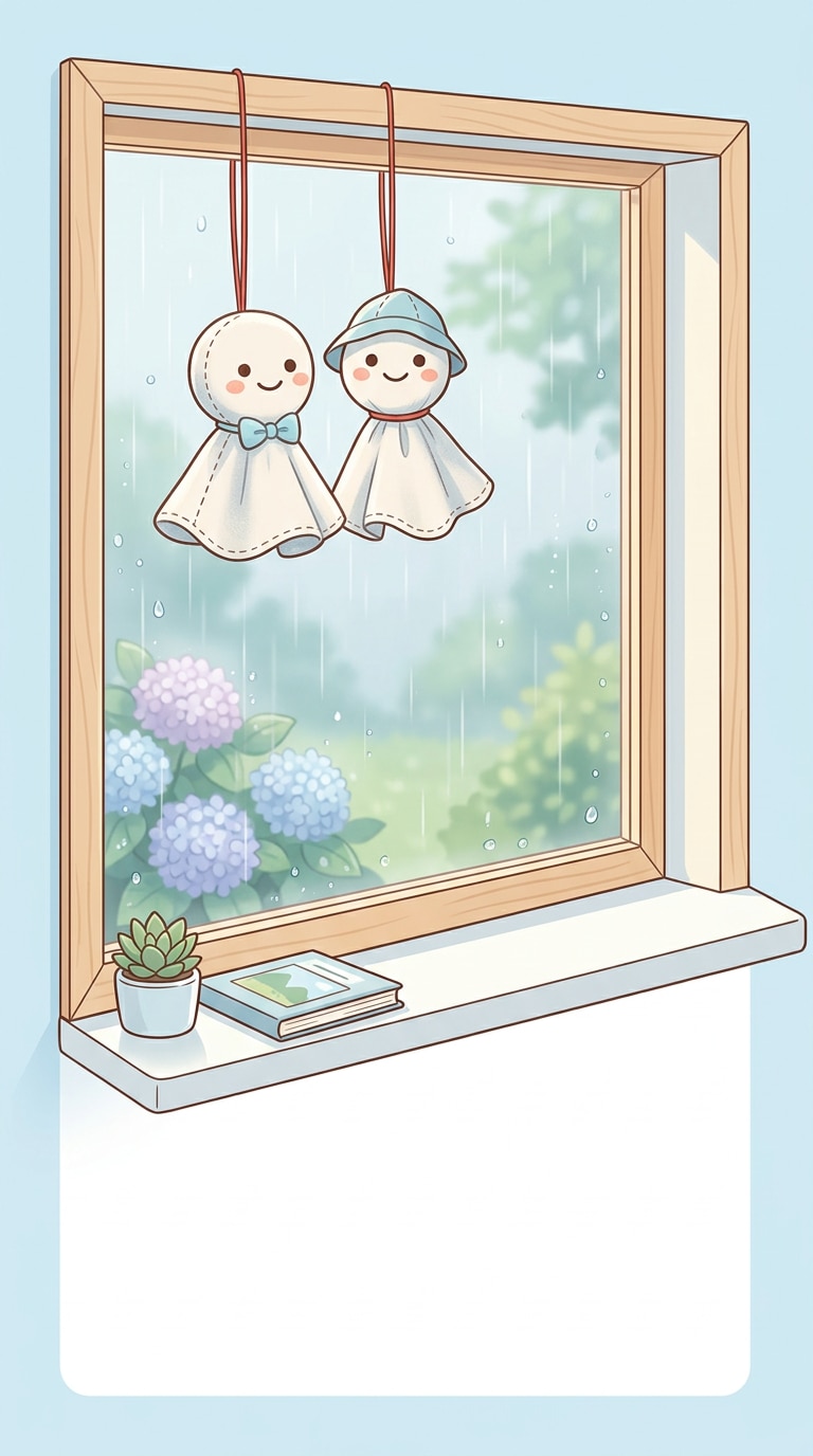 てるてる坊主の梅雨イラストAI素材