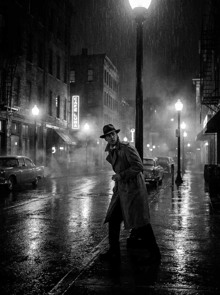 Rainy Street Detective Noir