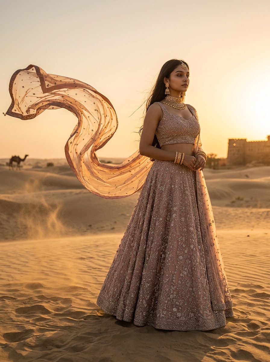Desert Wind Dupatta Effect Rajasthani Look Prompt for Gemini AI