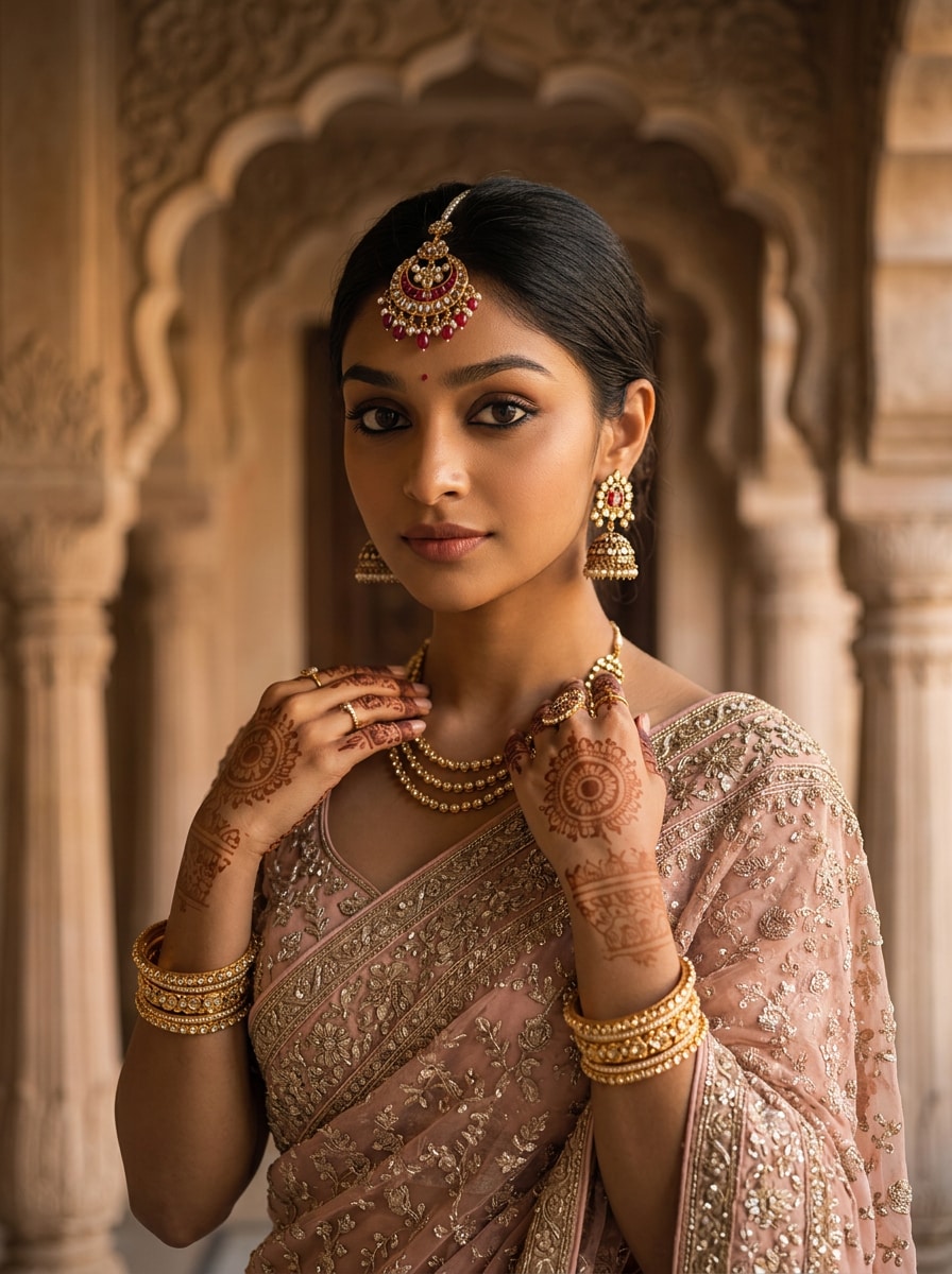 Traditional Borla Jewelry Focus Rajasthani Look Prompt for Gemini AI