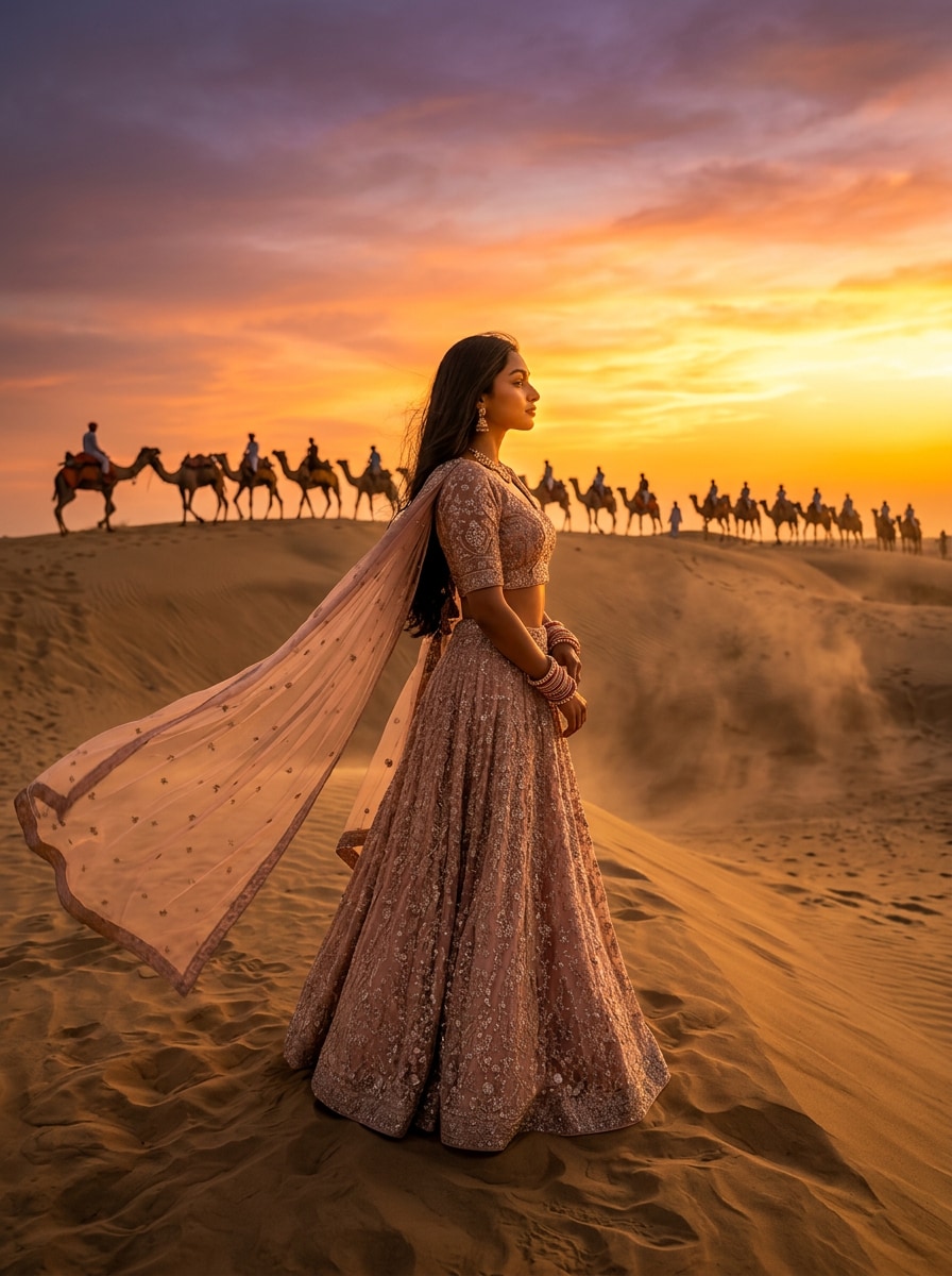 Sunset Camel Caravan Scene Rajasthani Look Prompt for Gemini AI
