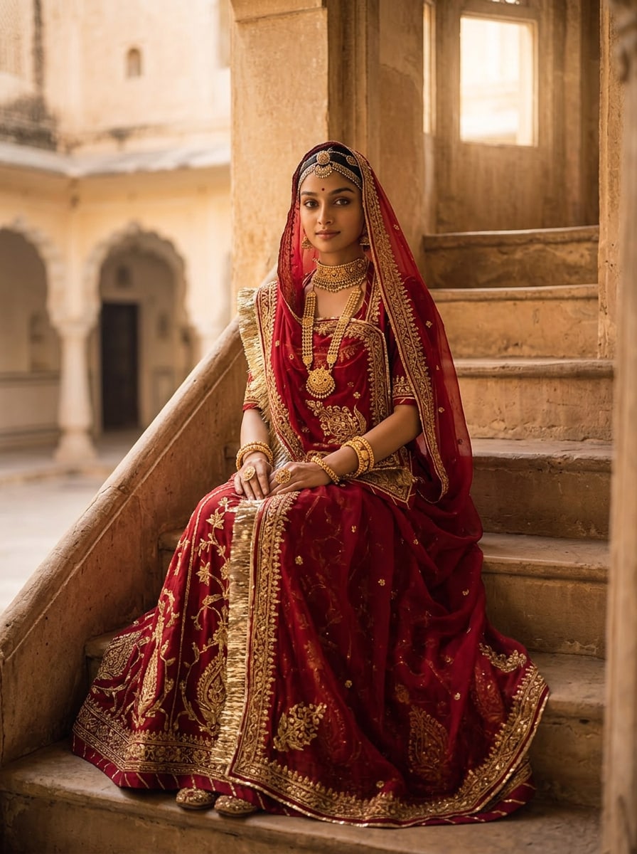 Elegant Rajputi Sitting Pose Rajasthani Look Prompt for Gemini AI