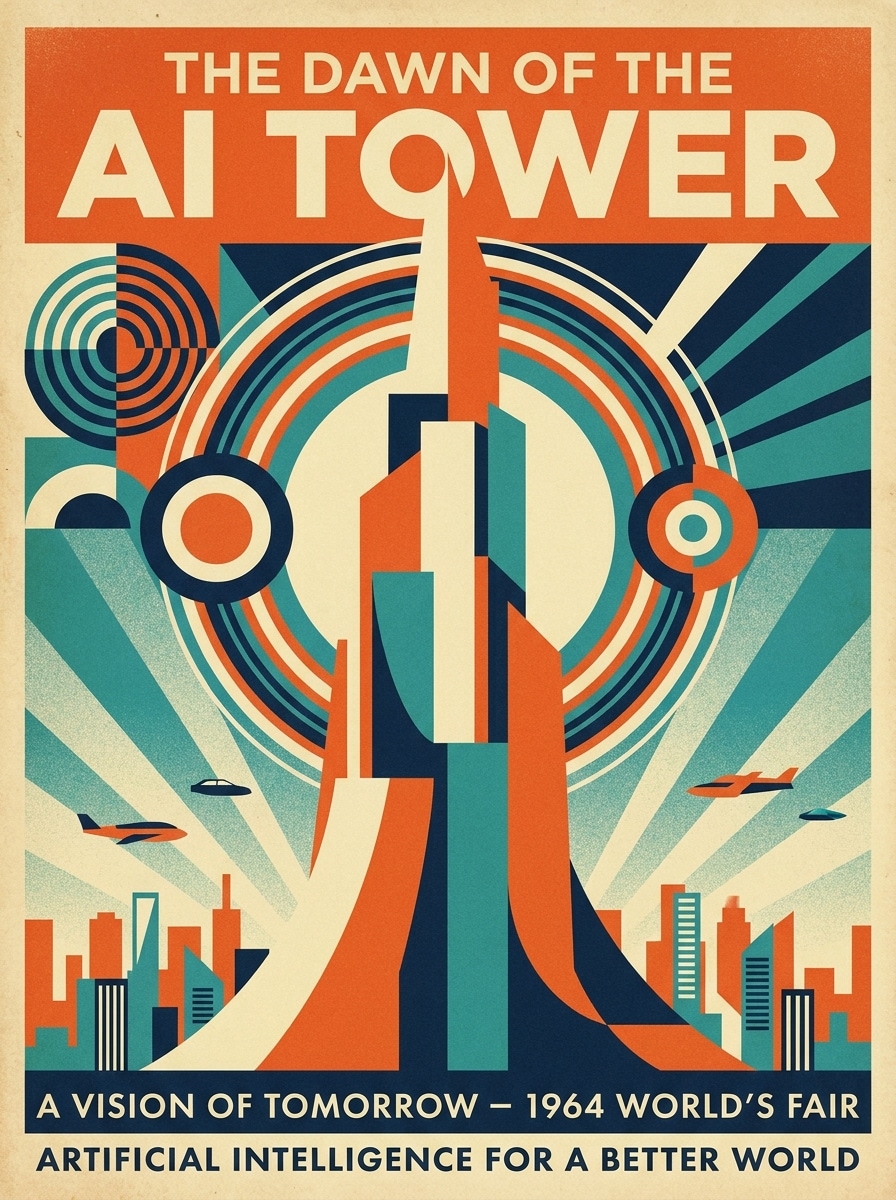 Retro Futurism Tower Poster