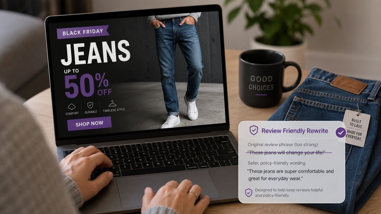 Review-friendly Black Friday Jeans scripts checked for risky claims before video rendering