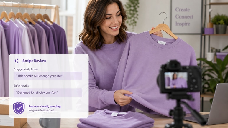 Review-friendly Clothing and Apparel Photos scripts checked for risky claims before video rendering