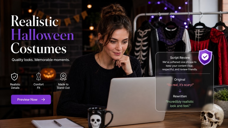 Review-friendly Halloween Costumes scripts checked for risky claims before video rendering