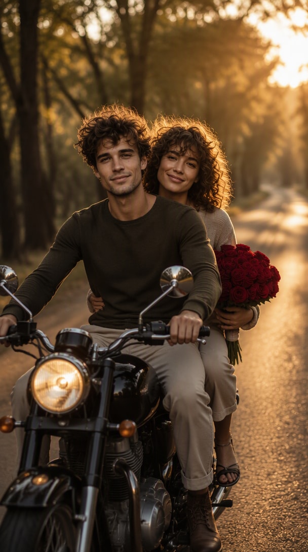 Couple bike ride before image for romantic AI video