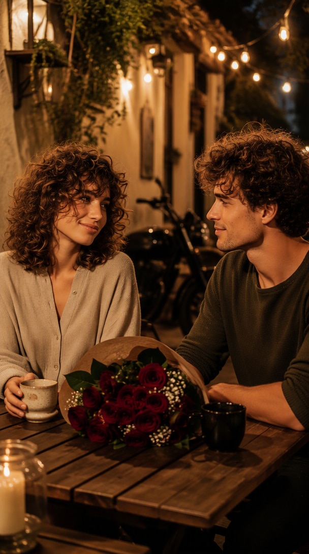 Romantic cafe date before image for AI love story