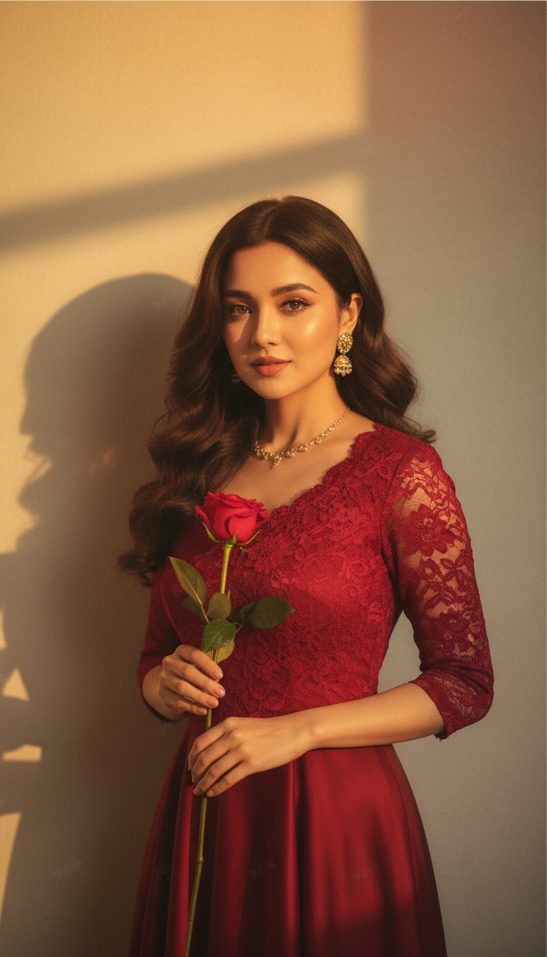 Retro Red Dress Rose Goddess
