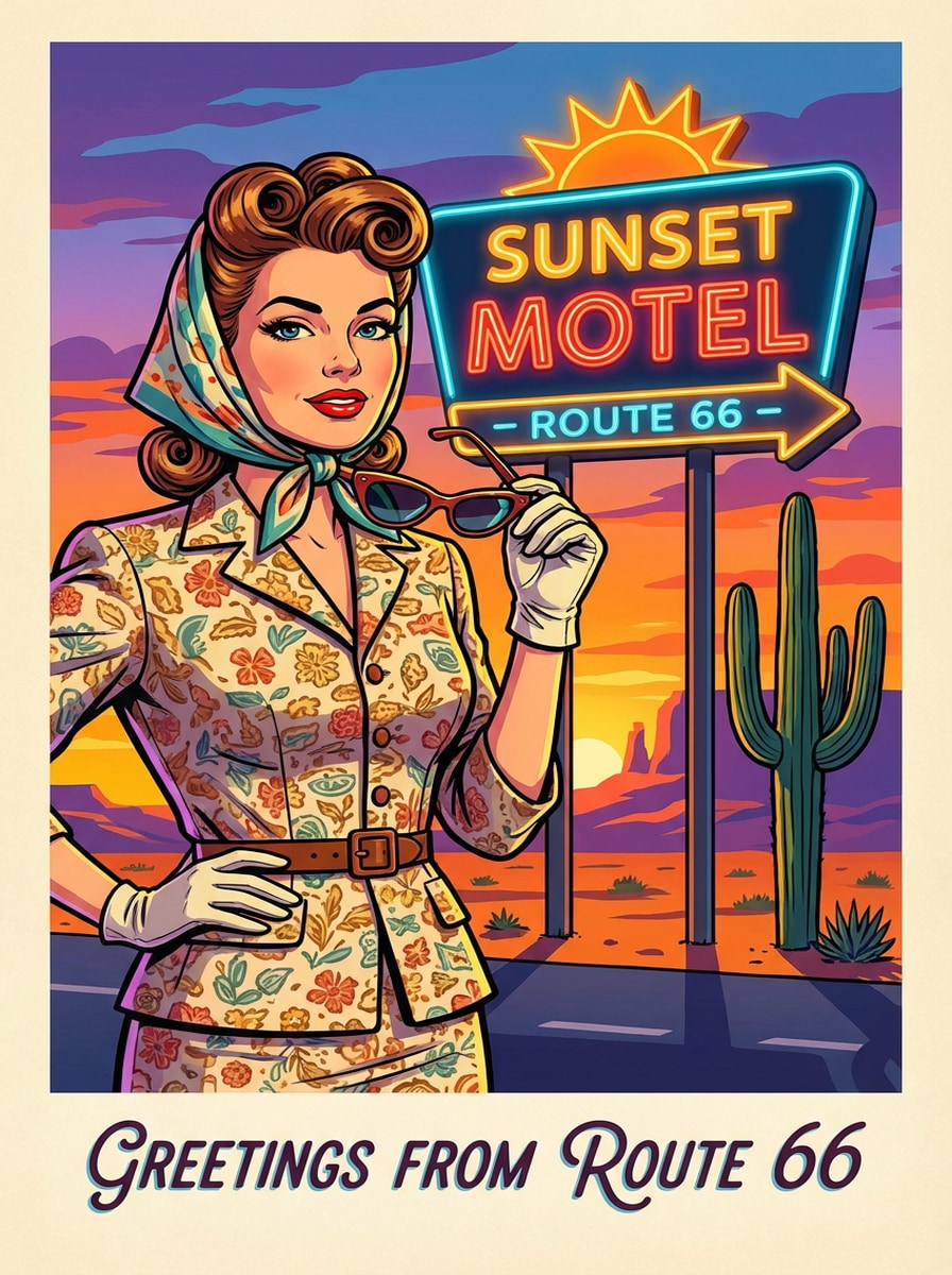 Route 66 motel postcard