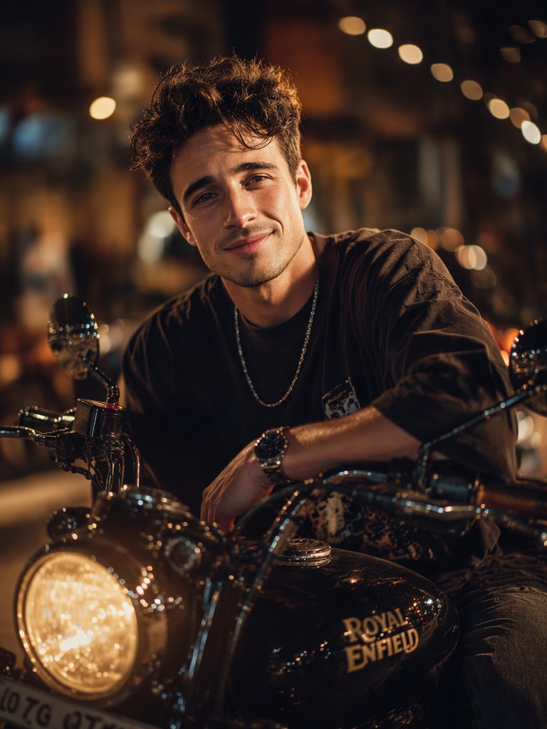 Royal Enfield Night Glow Royal Enfield Bullet bike AI photo prompt