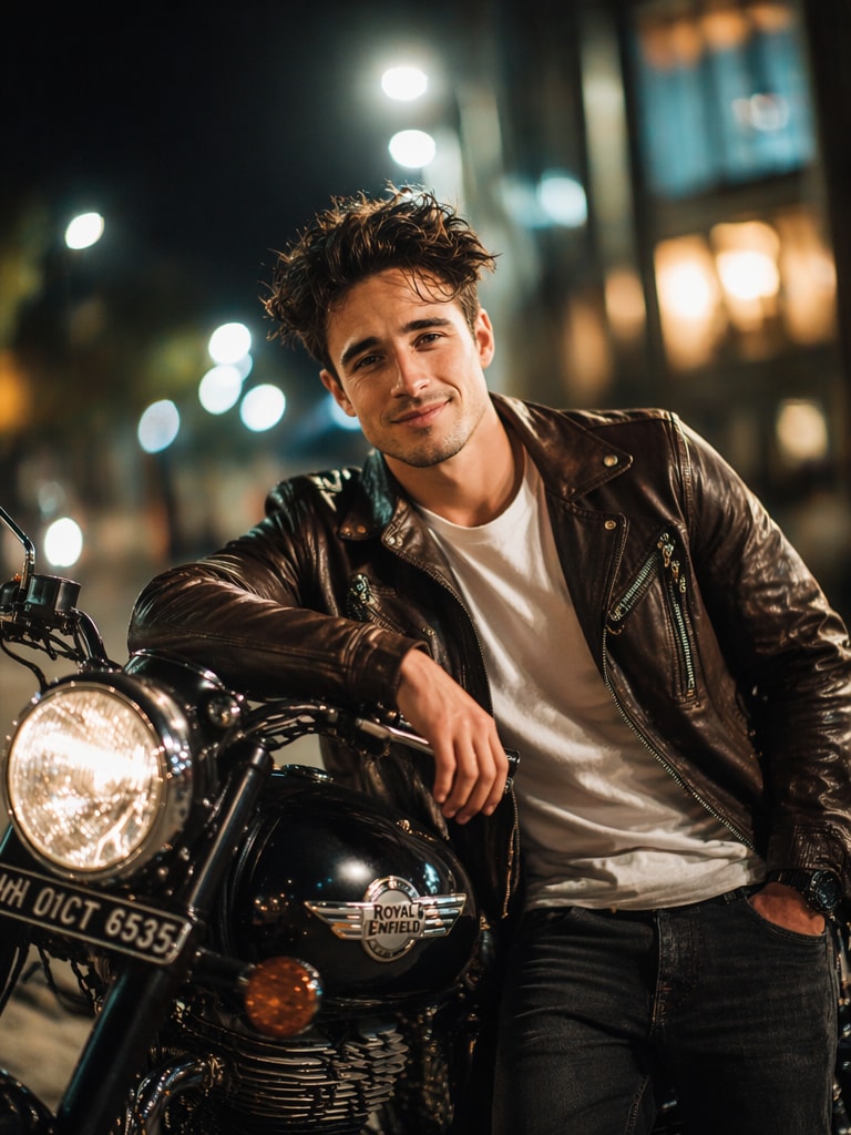 Bullet Bike Soft Flash Portrait Royal Enfield Bullet bike AI photo prompt