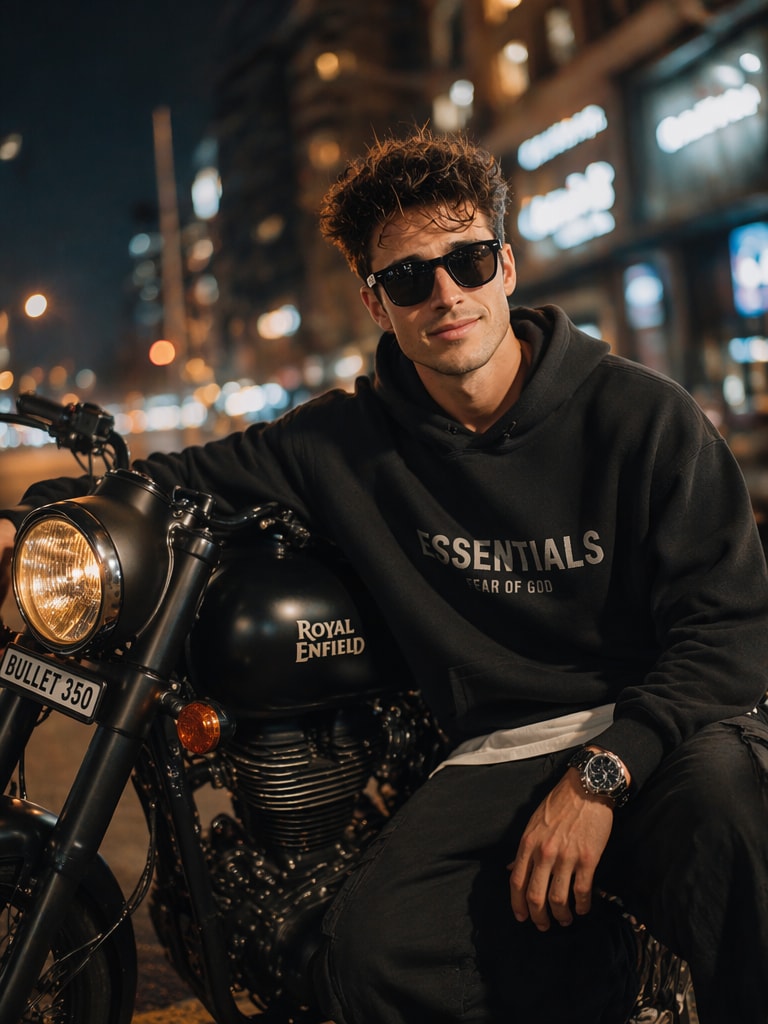 Bullet Lover Street Swag Royal Enfield Bullet bike AI photo prompt