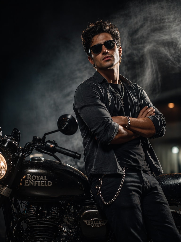 Royal Enfield Gangster Mood Royal Enfield Bullet bike AI photo prompt