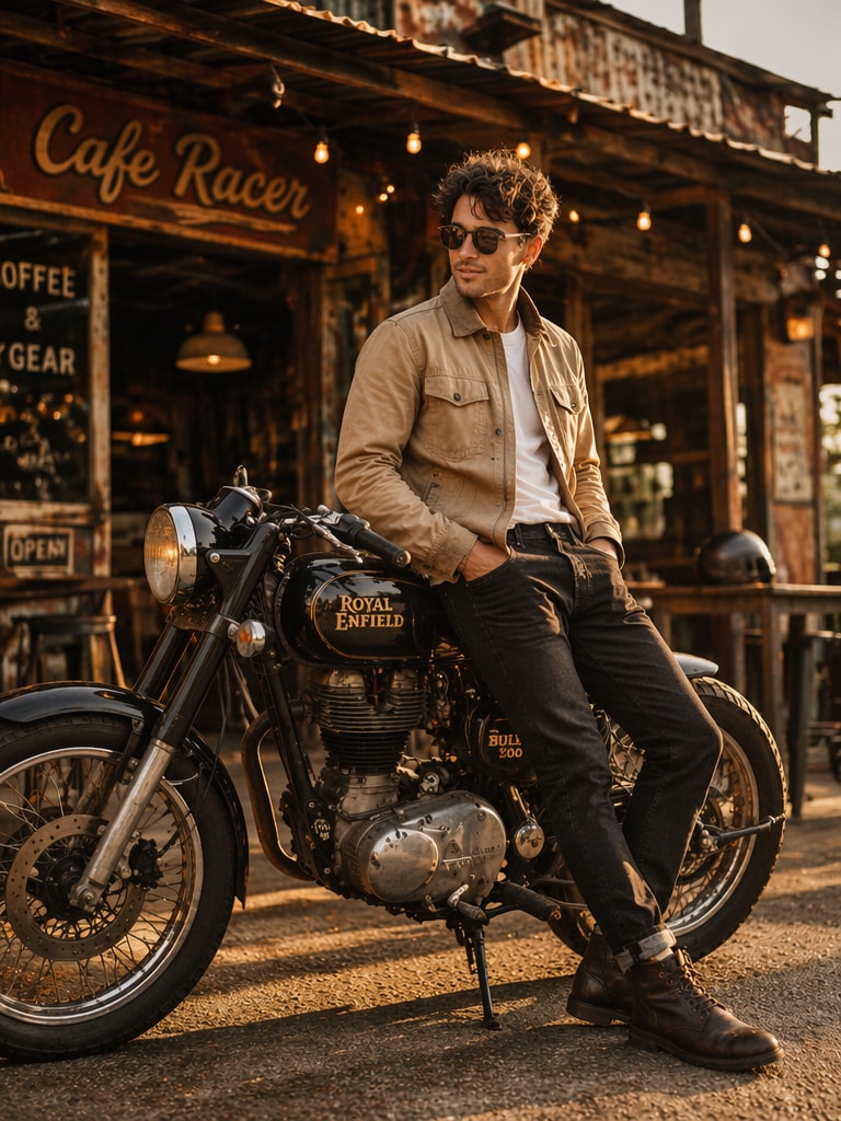 Bullet Cafe Racer Aesthetic Royal Enfield Bullet bike AI photo prompt