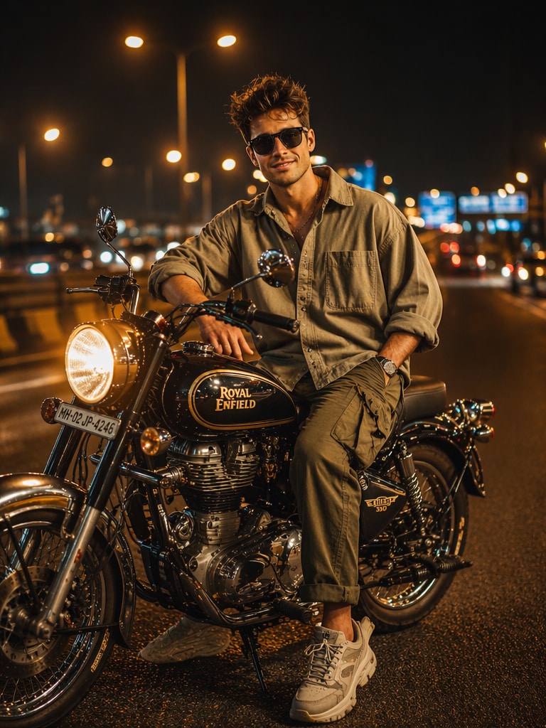 Bullet King Highway Edit Royal Enfield Bullet bike AI photo prompt