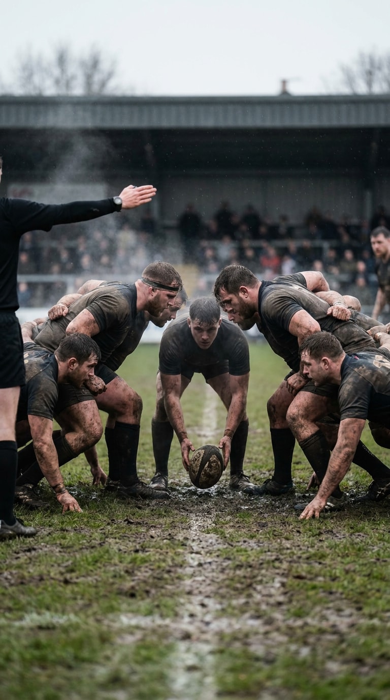 Rugby scrum AI image prompt