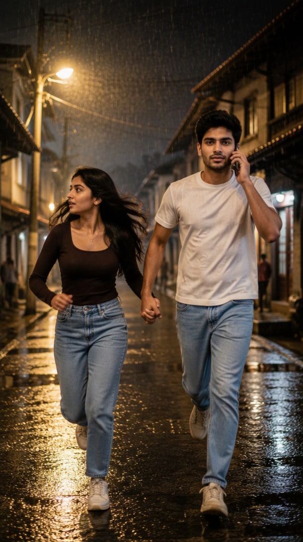Running with girlfriend AI photo edit at a cinematic outdoor location