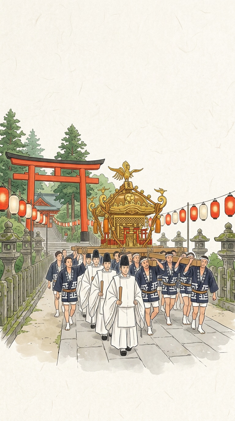 Elegant Japanese Shrine Festival Poster Prompt