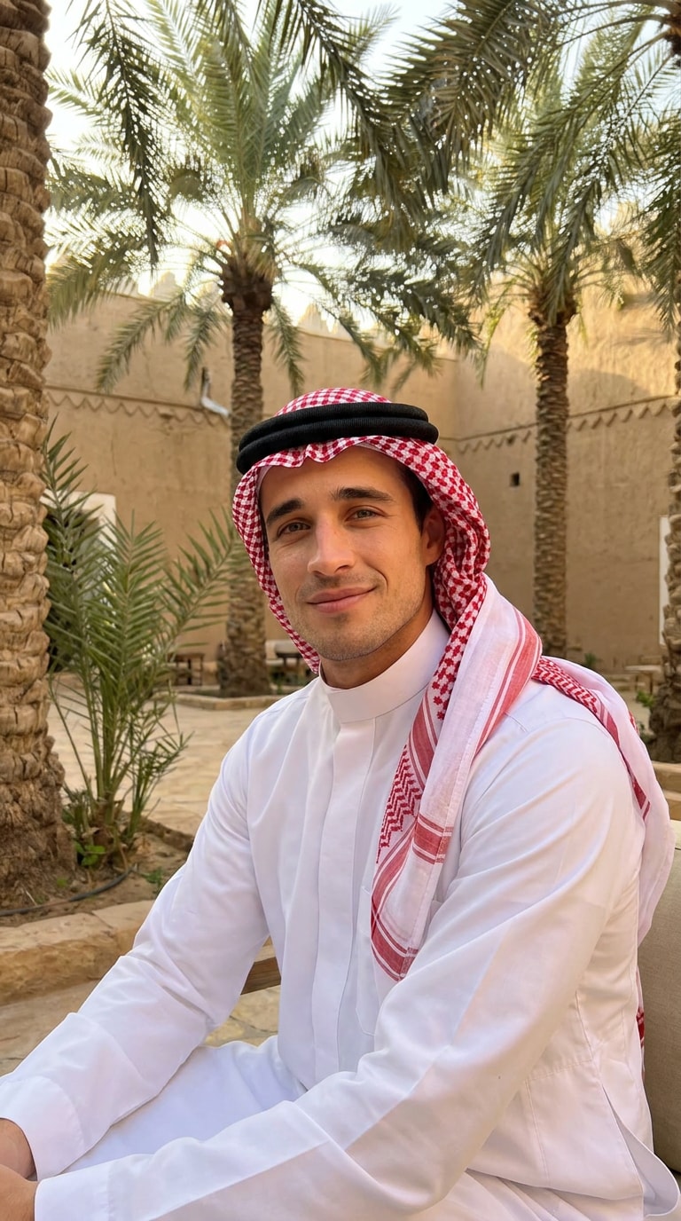 Saudi palm courtyard portrait prompt