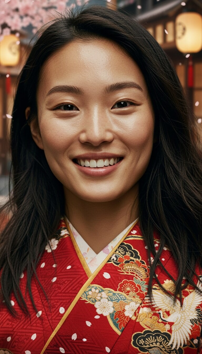 赤系の振袖を華やかに見せる成人式レタッチ