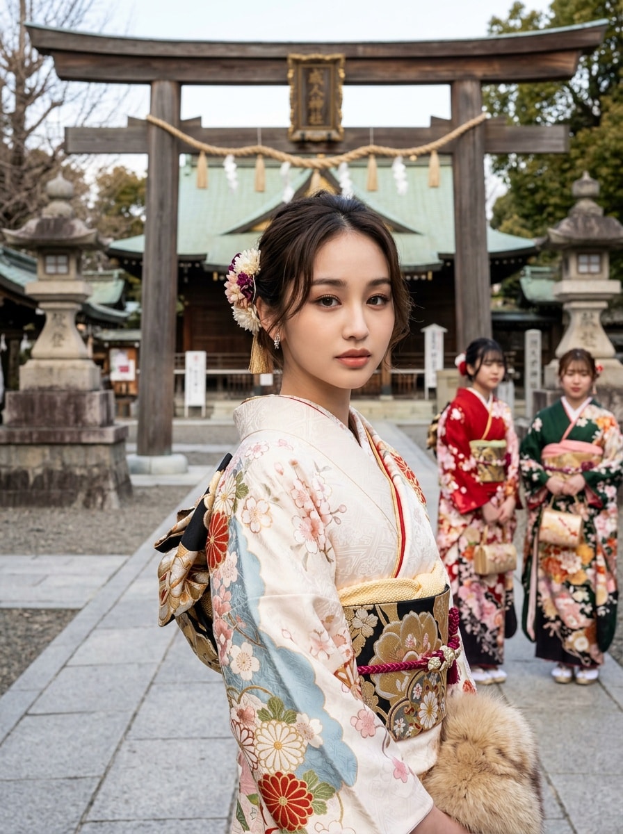 家族と写る成人式写真をすっきり整える加工