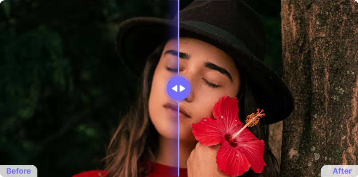 before-after preview of AI image enhancer for sharpening blurry photos online