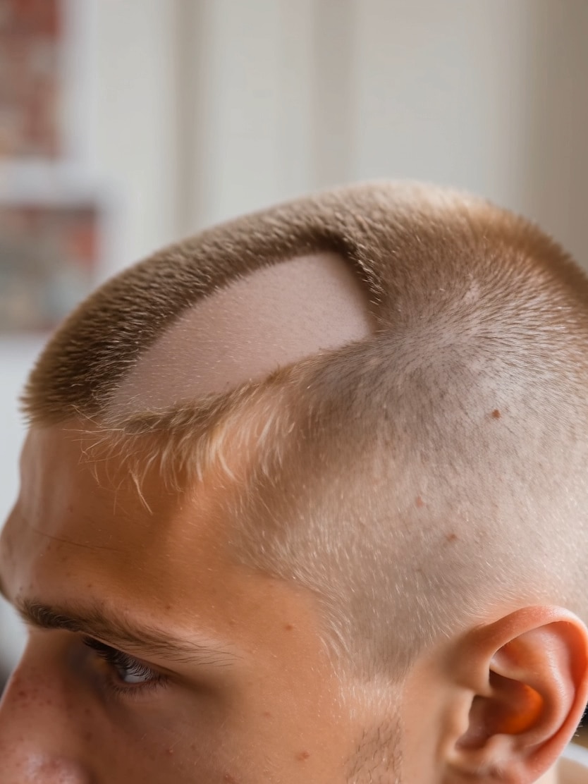 Shaved head AI prank filter preview
