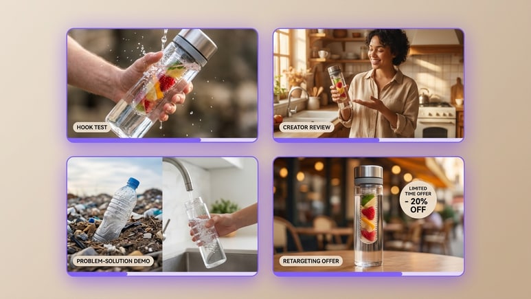 Multiple Shopify short video ad styles for TikTok, retargeting, and product creative testing