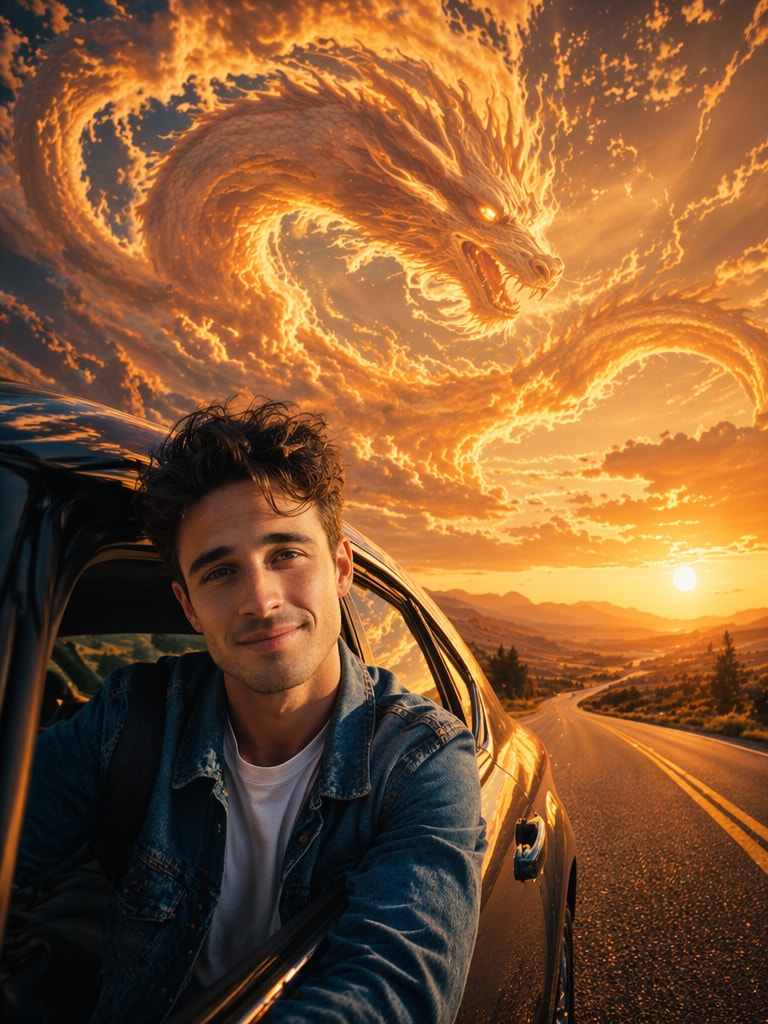 Dragon Sky Highway Scene AI photo editing prompt