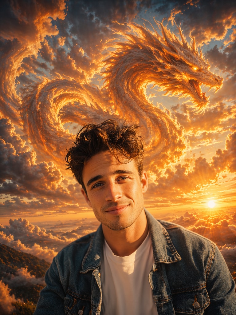 Golden Sunset Dragon Flight AI dragon picture prompt