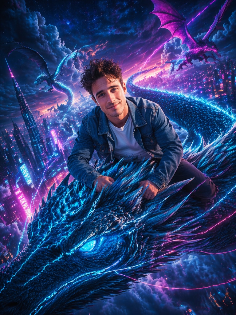Neon Dragon Sky Aesthetic AI photo prompt
